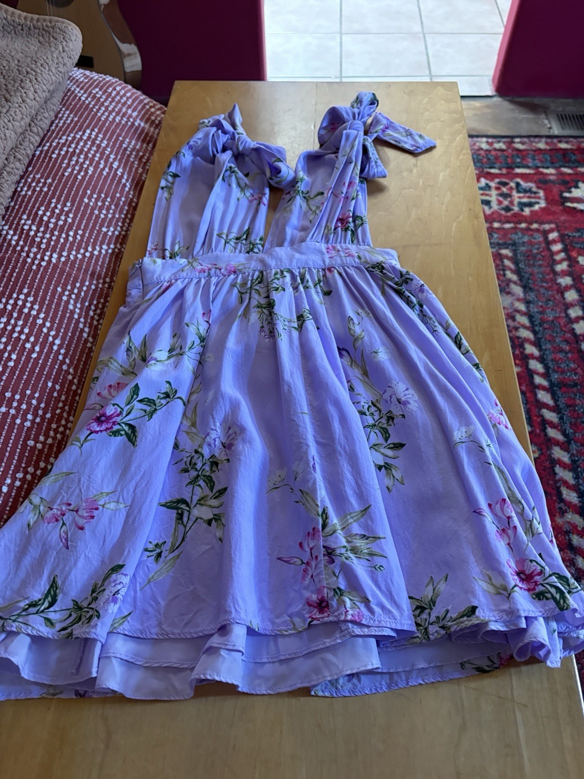Forever 21 Purple Floral Chiffon Sundress V-Neck Bow Strappy Mini Women’s S