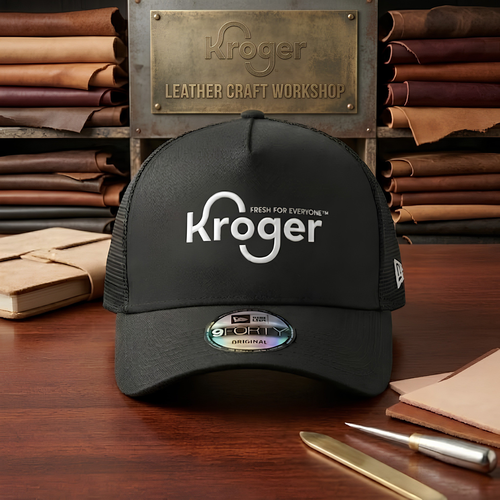 Kroger logo Embroidered 9FORTY Hat Black Mesh Trucker Cap Adjustable