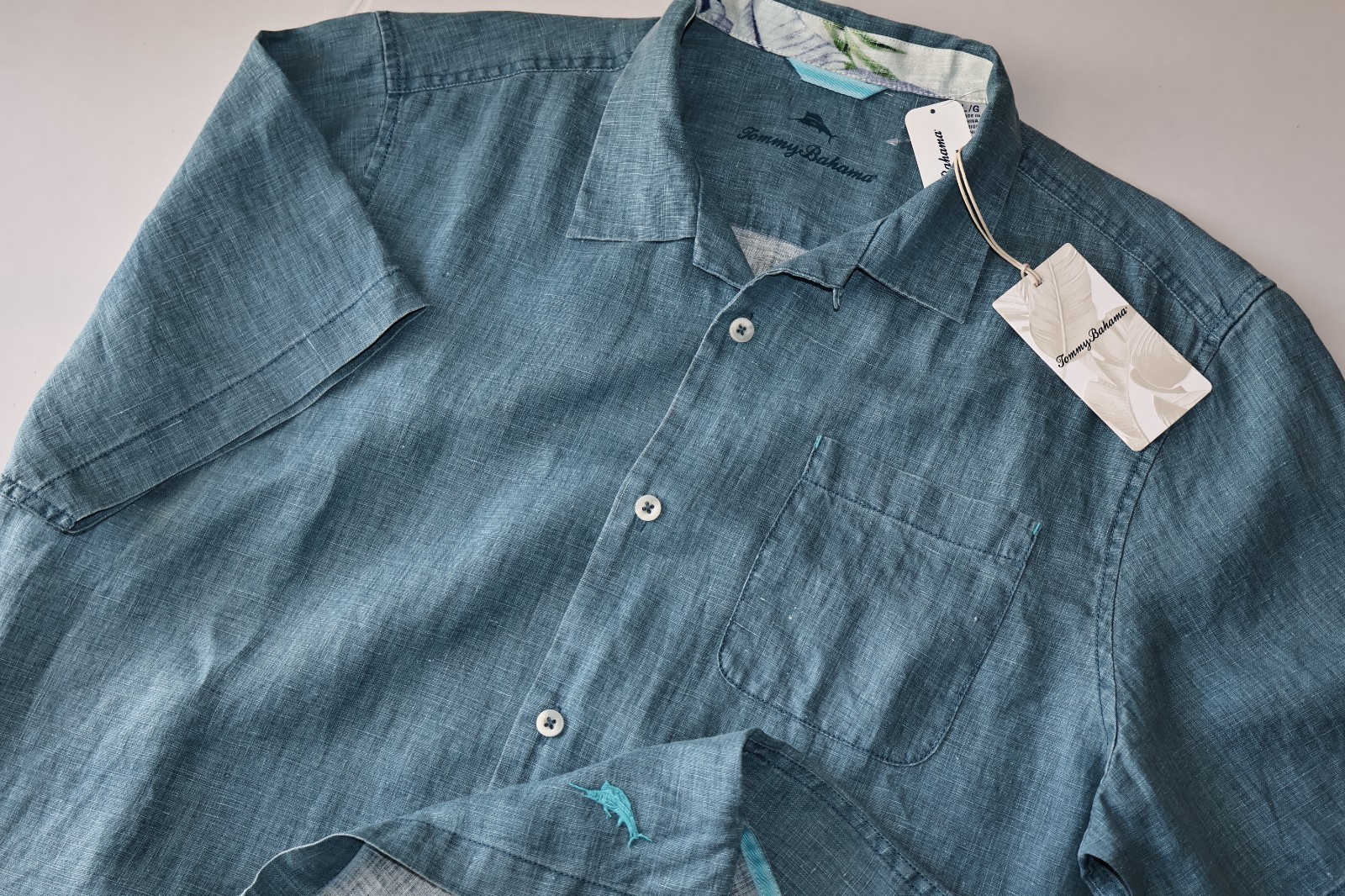 Tommy Bahama Camp Shirt Sea Glass Belle Blue Solid ST324636 SS New