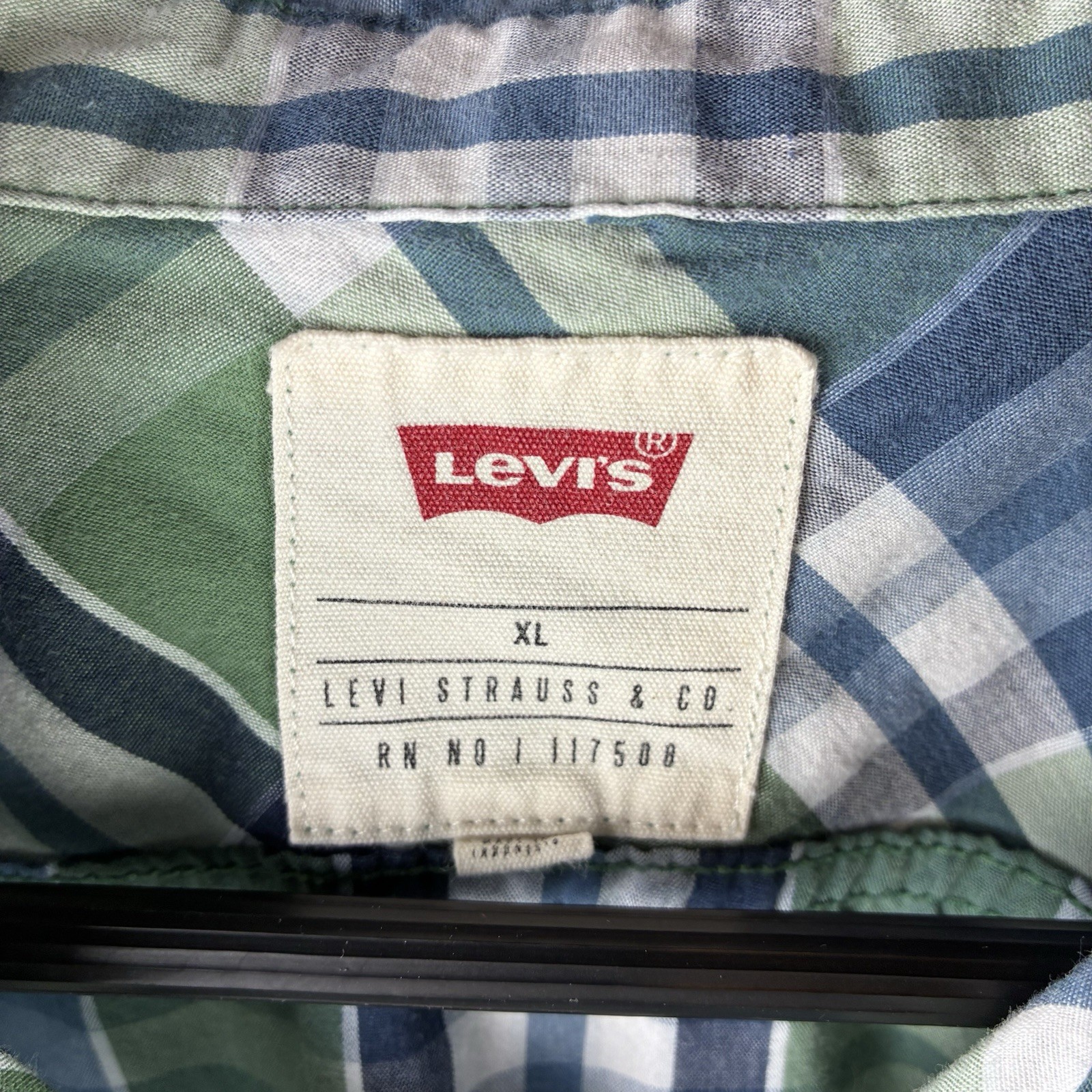 Levi’s Plaid Button Up Shirt Mens Navy Blue Green White Short Sleeve Gorpcore XL