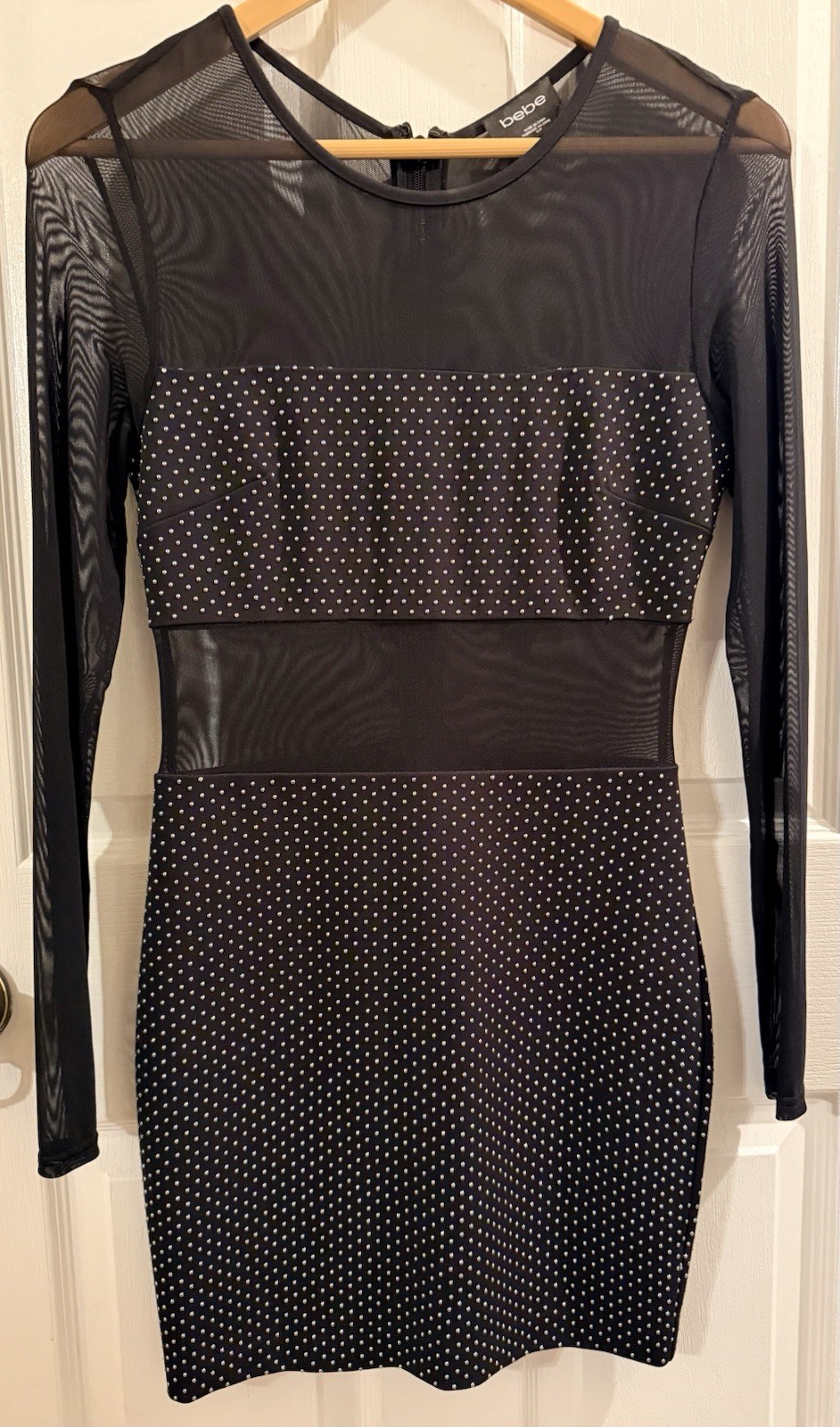 bebe S/P Black Sheer Mesh Studded Bodycon Mini Dress (one stud missing)