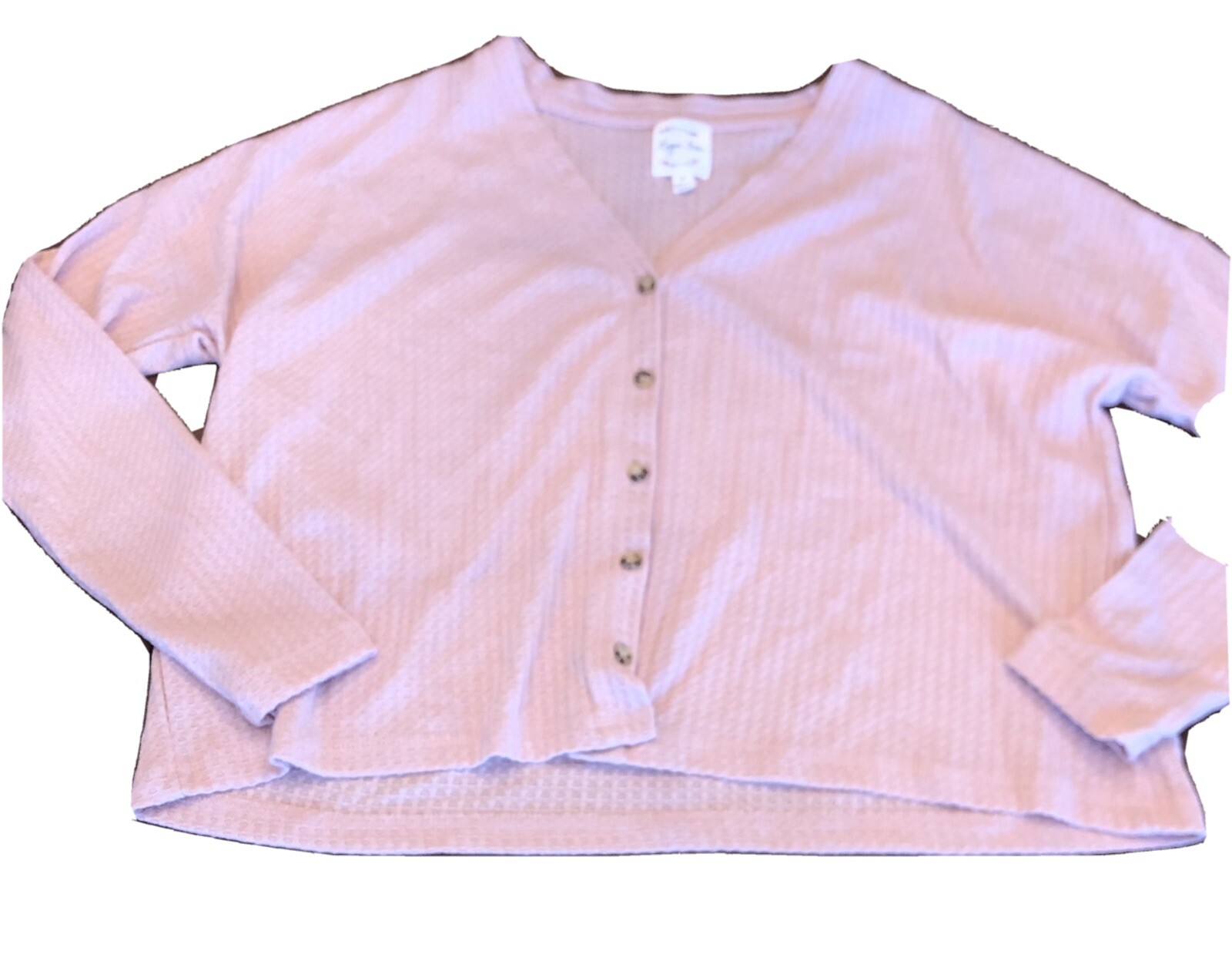 Hippie Rose Waffle-Knit Long Sleeve Cardigan- Pink. sz small Teens/Juniors