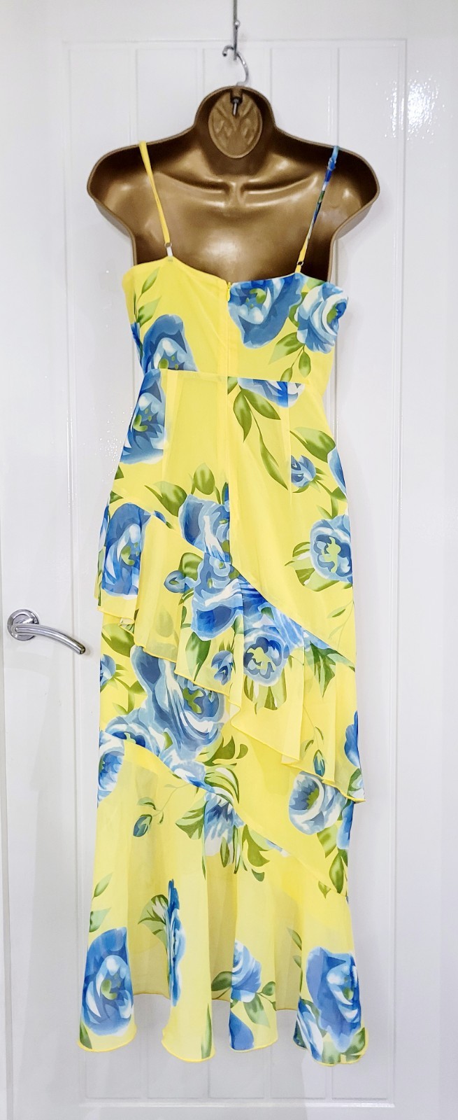 Quiz size 8 yellow blue floral chiffon flippy frill summer Midi dress holiday