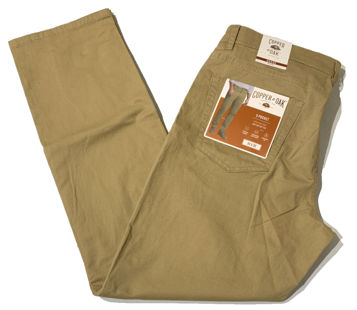 Copper & Oak Men’s 5 Pocket Every Day Pants Signature Flex Waist Khaki SZ 32X32