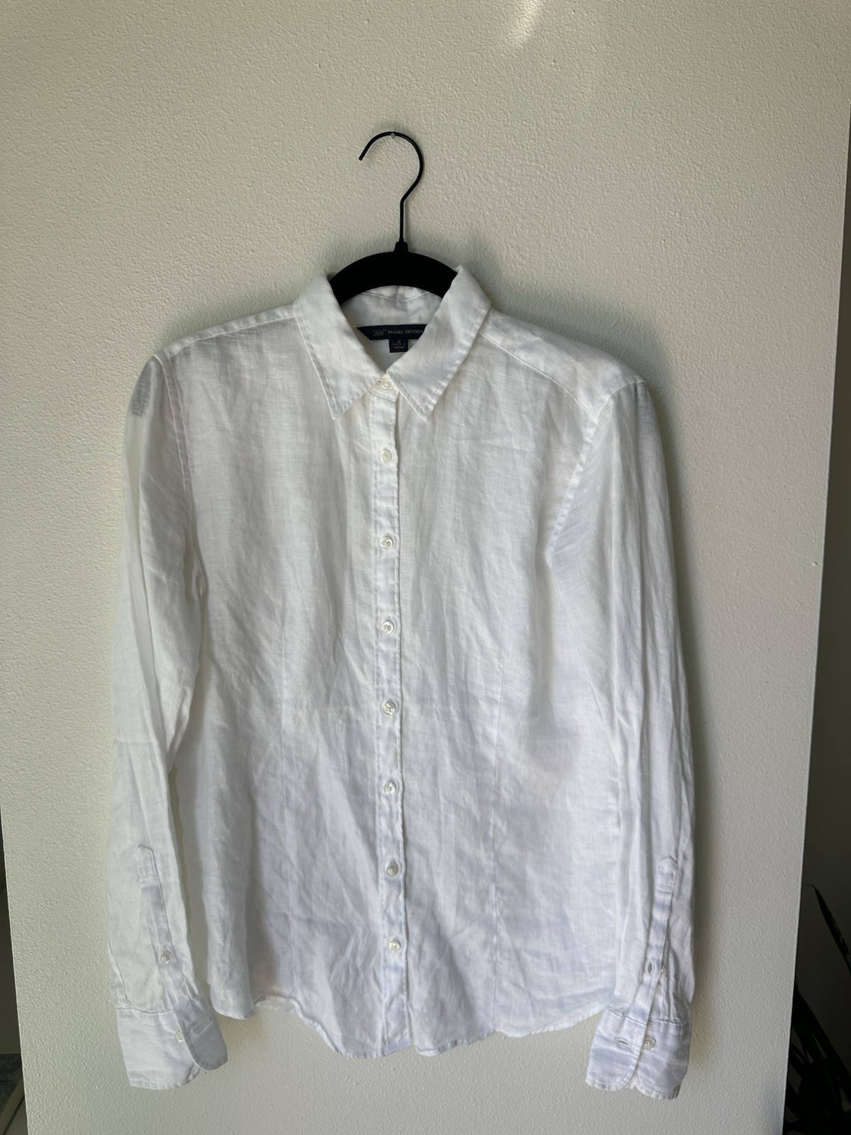 Brooks Brothers 346 White Linen Long Sleeve Collared Button-Up Shirt Size 2
