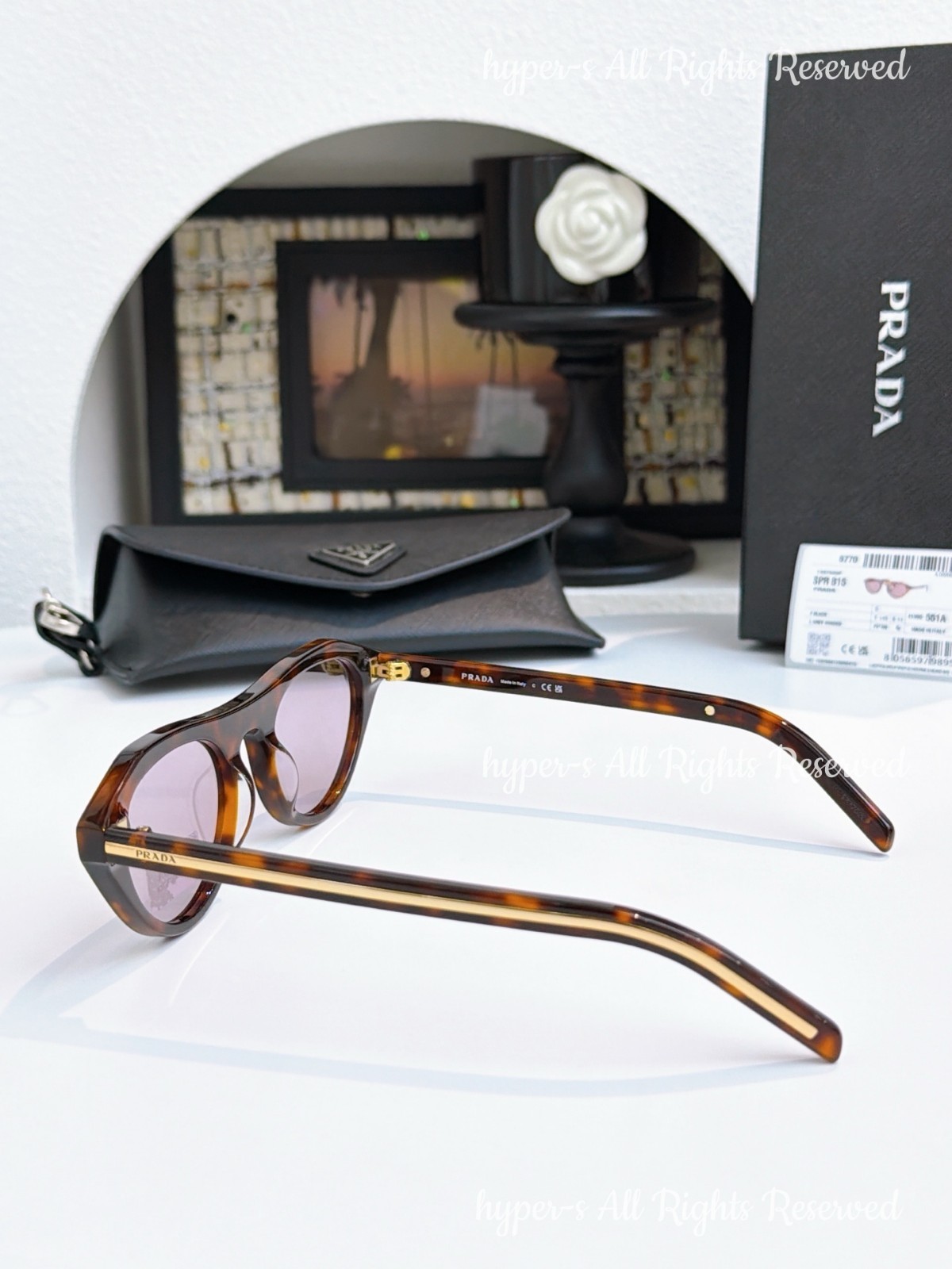 Prada SPR B15 Women Sunglasses Cat Eye Tortoiseshell Frame Purple Lenses UV400