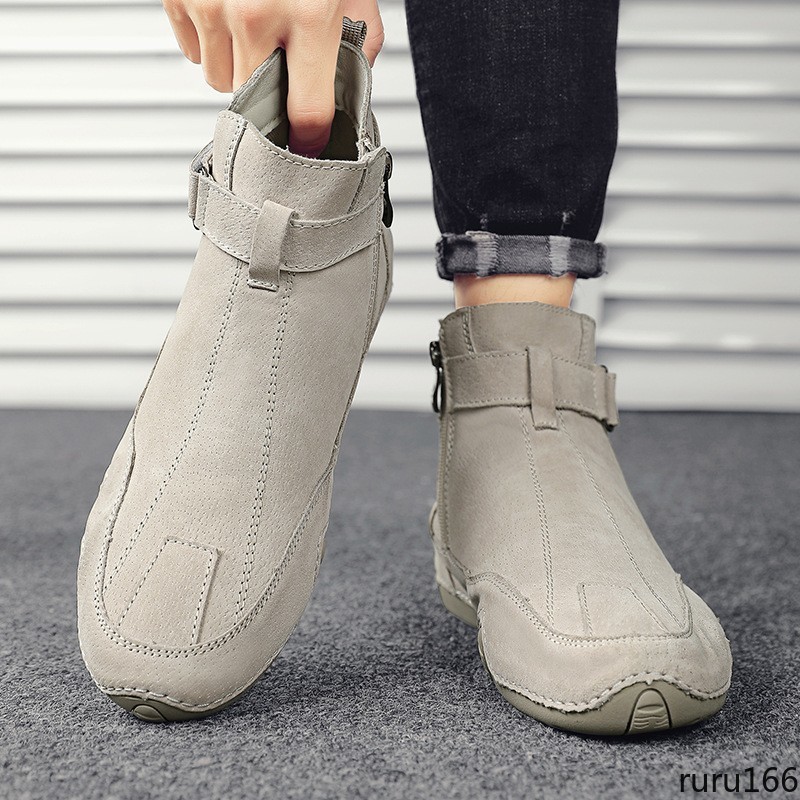 Men’s Suede Ankle Boots Side Zipper Buckle Casual Outdoor High Top casual Boots