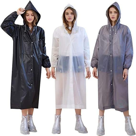 Men Black Waterproof Long Raincoat Rain Coat Hooded Trench Jacket Outdoor Hiking