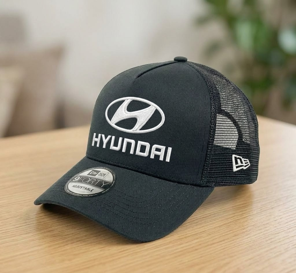 Hyundai Embroidered Logo Black Trucker Hat Adjustable Cap