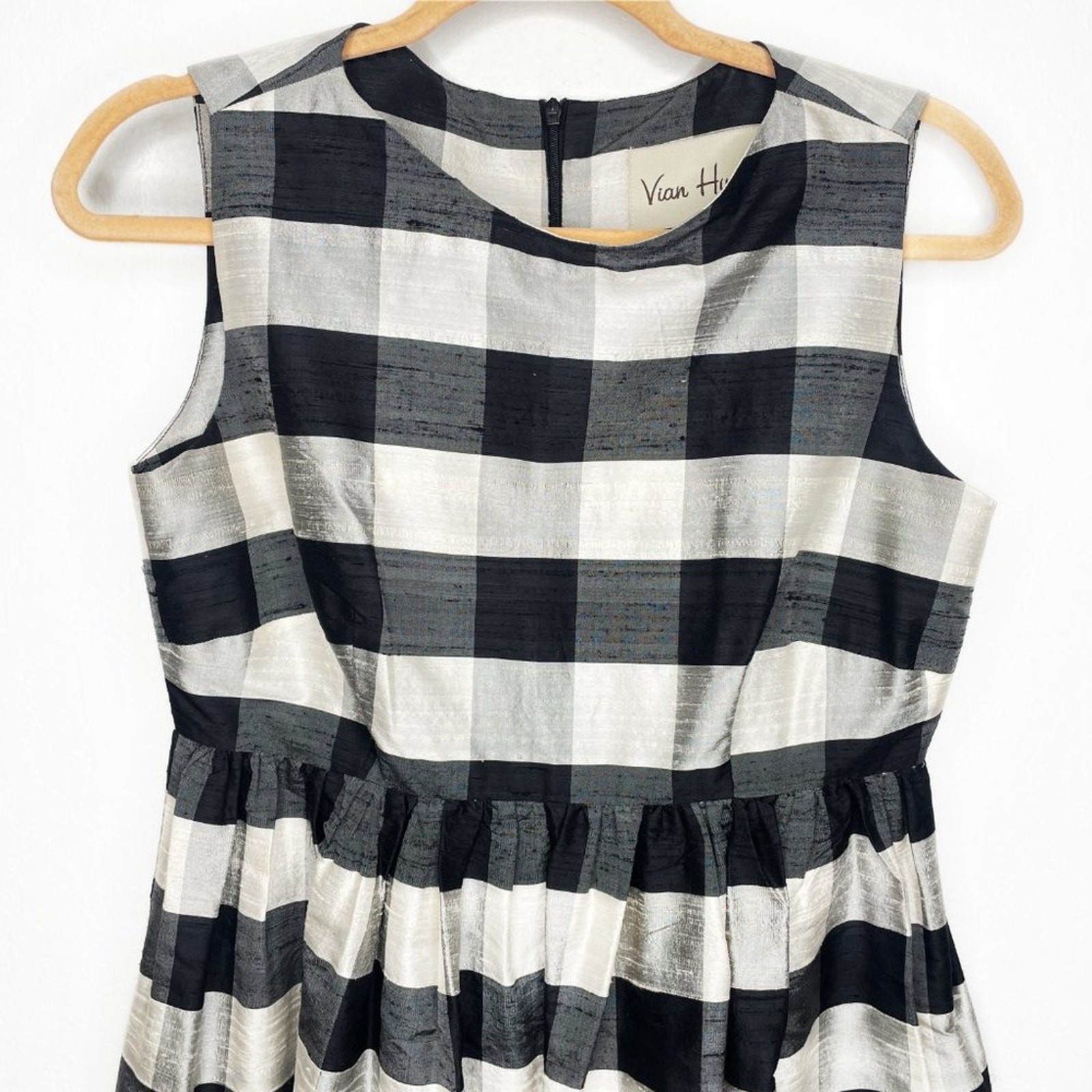 Vian Hunter Buffalo Plaid Retro Silk Sleeveless Pleated Fit and Flare Dress 6