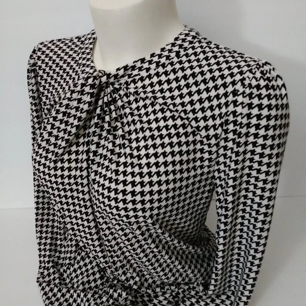 Lauren Ralph Lauren Houndstooth Print Long Sleeve Blouse PM