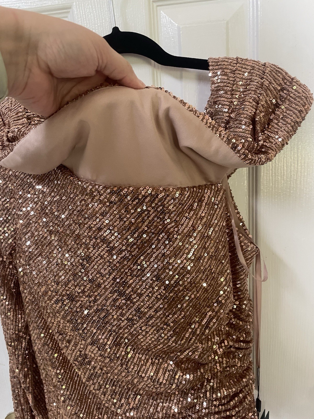 Ieena By Mac Duggal Dress Gown Size 14 Drop Shoulder Sequin New NWT Rose Gold