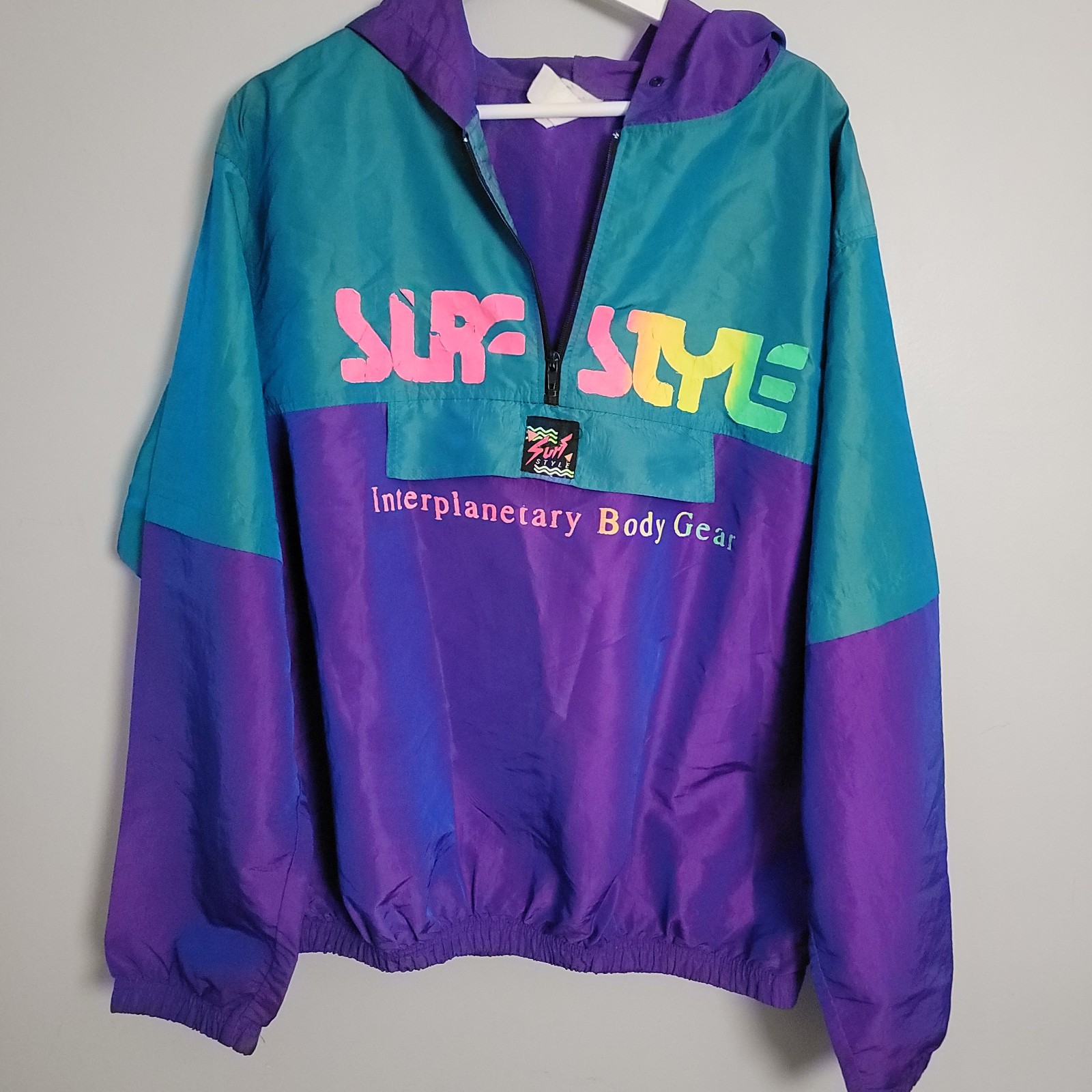 Vintage Surf Style Jacket Purple Iridescent Pullover Windbreaker Men’s O/S XL