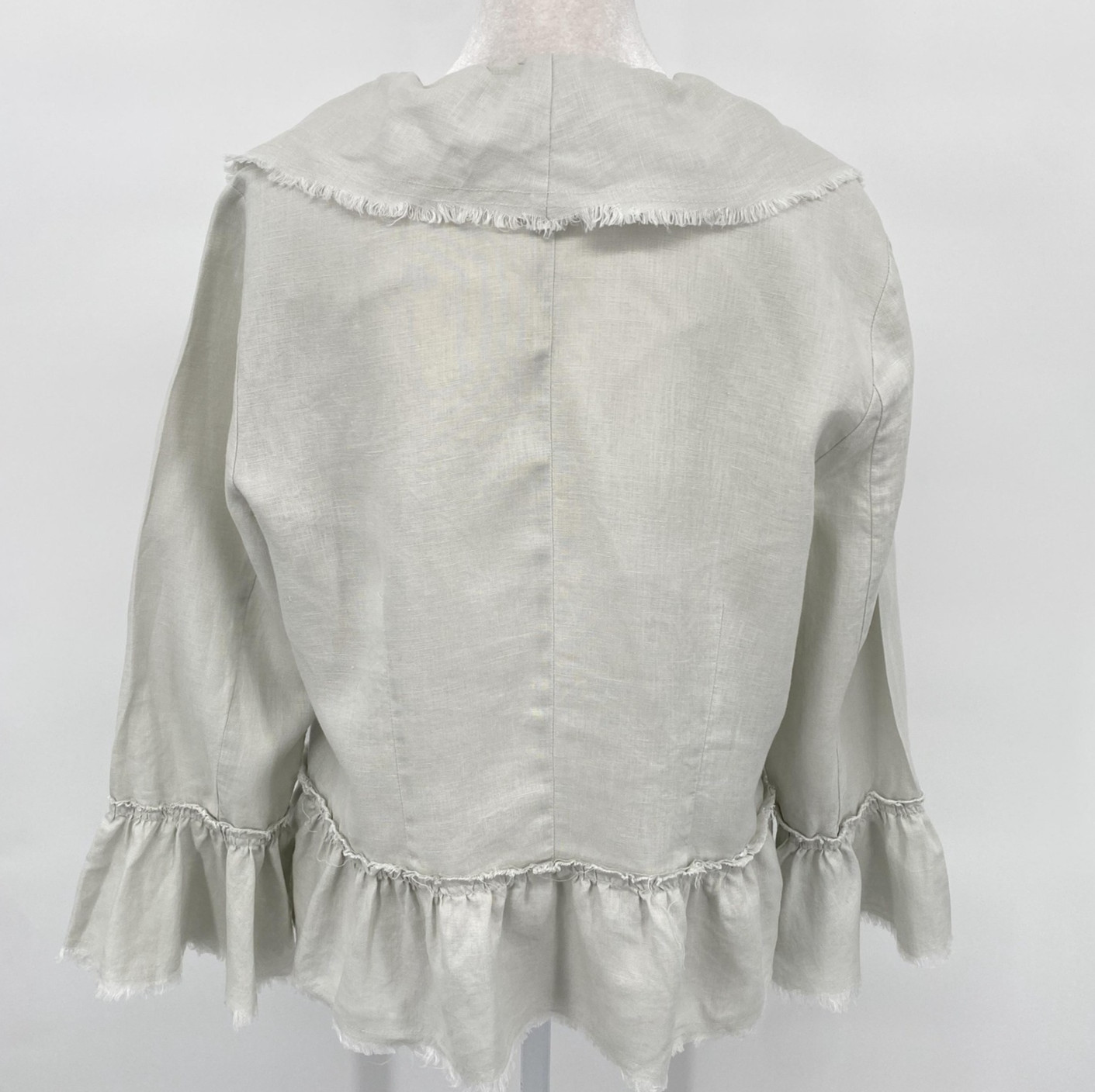 Grace Elements Blouse Womens 8 Gray 100% Linen Ruffle Tie Front Boho Art to Wear