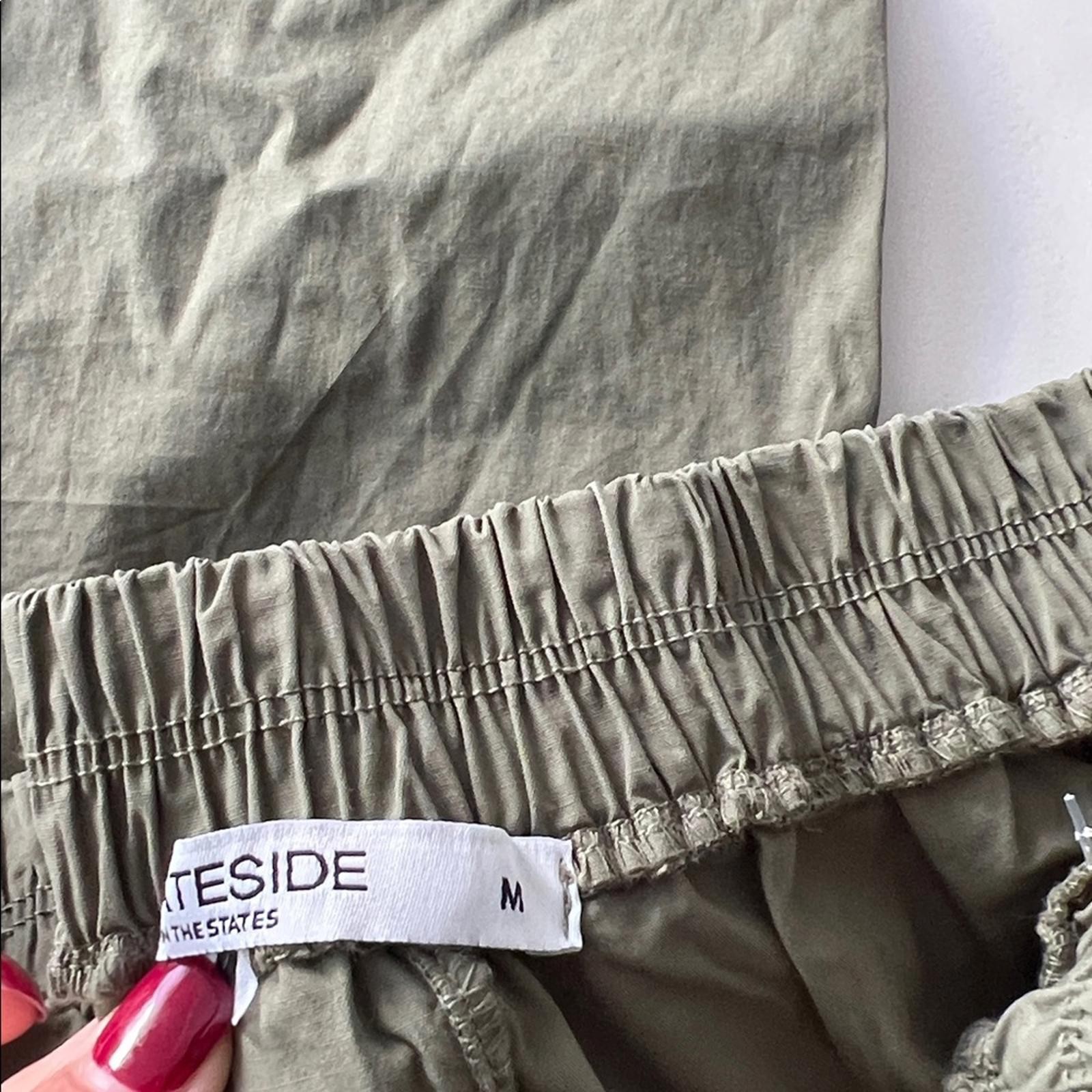 STATESIDE Structured Poplin Pleated Jogger Pant Artichoke Green Women’s M $186