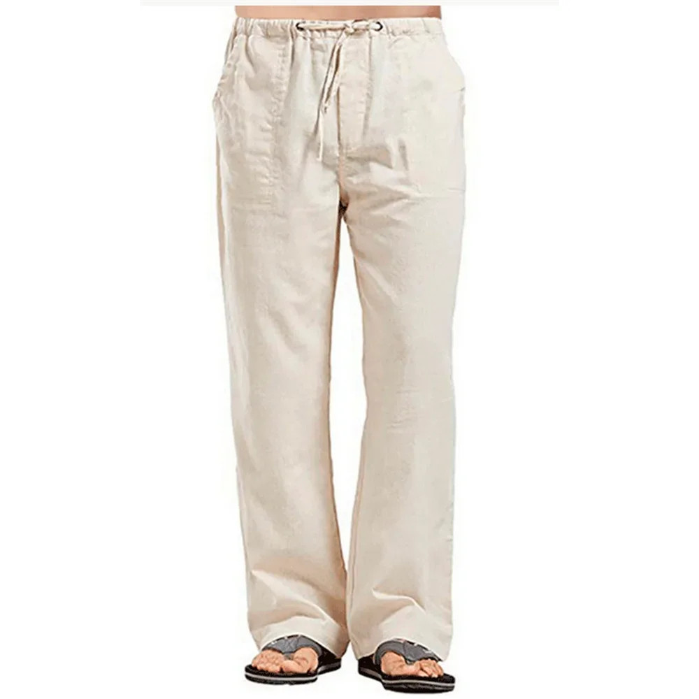 Mens Cotton Linen Loose Pants Casual Drawstring Beach Yoga Baggy Long Trousers