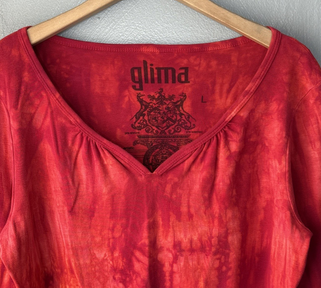Glima Knit Top Size Large Orange Red Tie Dye Fitted Hippie Y2K Festival Grunge