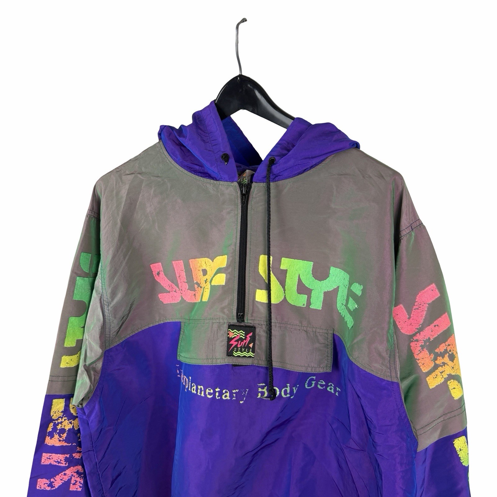 Vintage 90s Surf Style Colorblock Windbreaker Pullover Purple Jacket Size XL