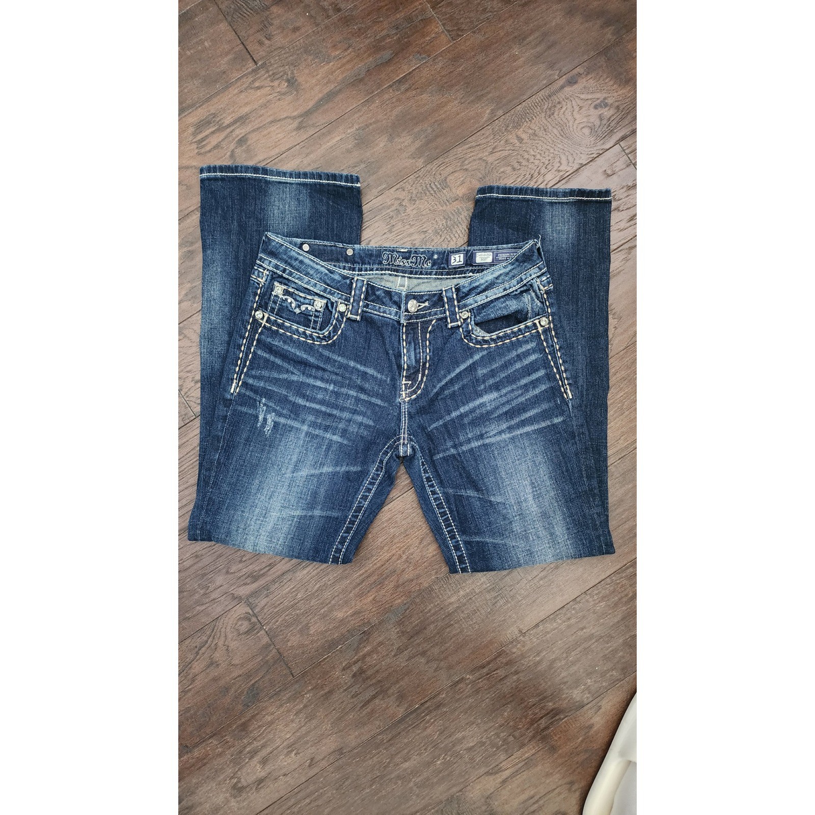 Miss Me Easy Boot Jeans Womens 29 Medium Wash Rhinestone Embellished JE5330E2R