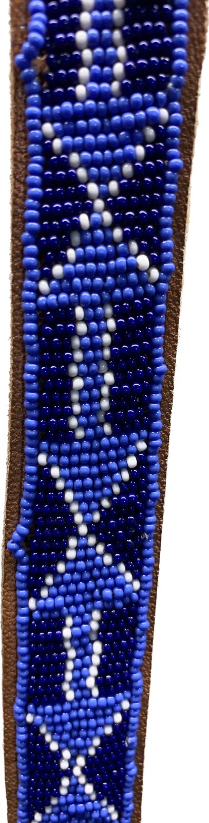 Handmade Intricate Beaded Leather Belt Blue White Southwestern Western 1” X 39”