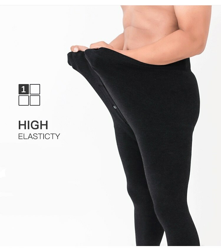 Black Men Fur Lined Elastic Warm Thermal Long Johns Legging Underwear Pants