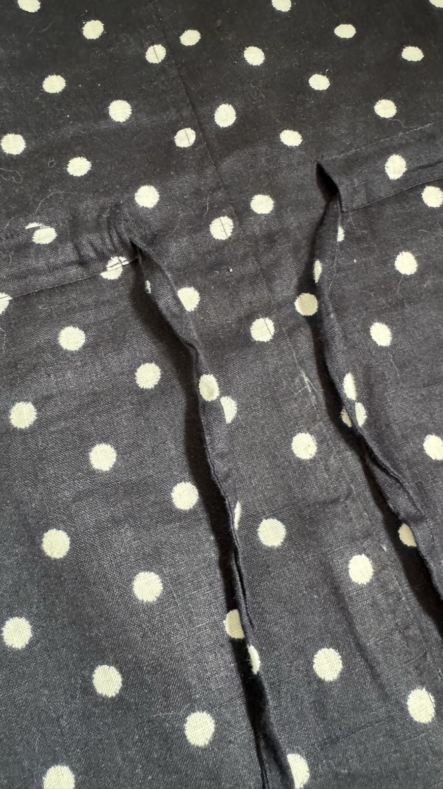 WOOLOVERS 100% LINEN NAVY/WHITE POLKA DOT SLEEVELESS DRESS SIZE 10, POCKETS