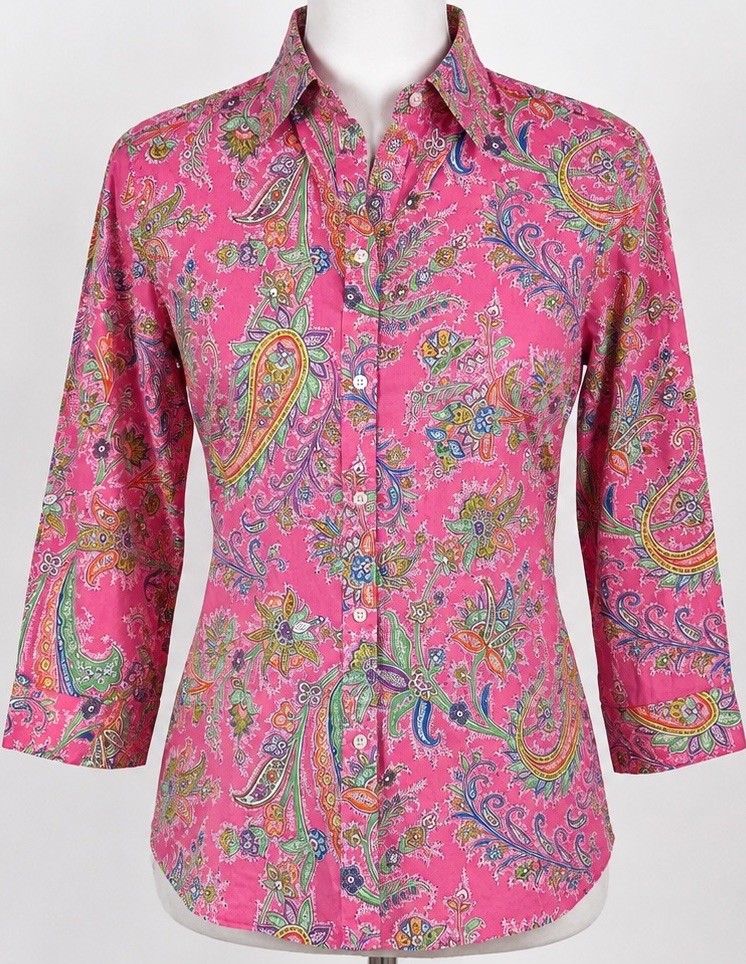 Lauren Ralph Lauren Pink Paisley Cotton Shirt Womens Medium Button Front Career
