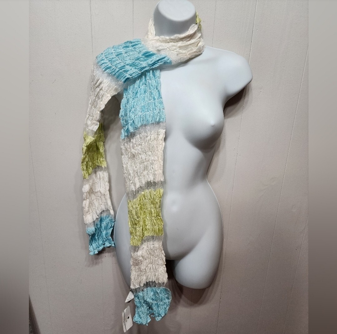 NWT CJ Banks Scarf Multicolor Blue Green White Colorful Color Block C99