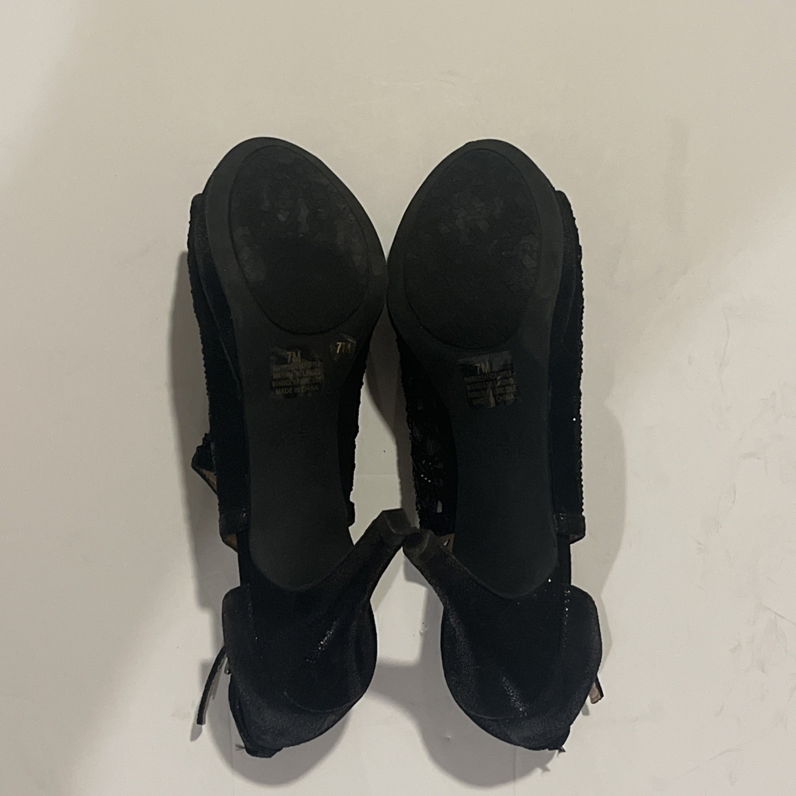 Alex Marie Black Sparkly Rhinestone Heels SIZE 7M Peep toe