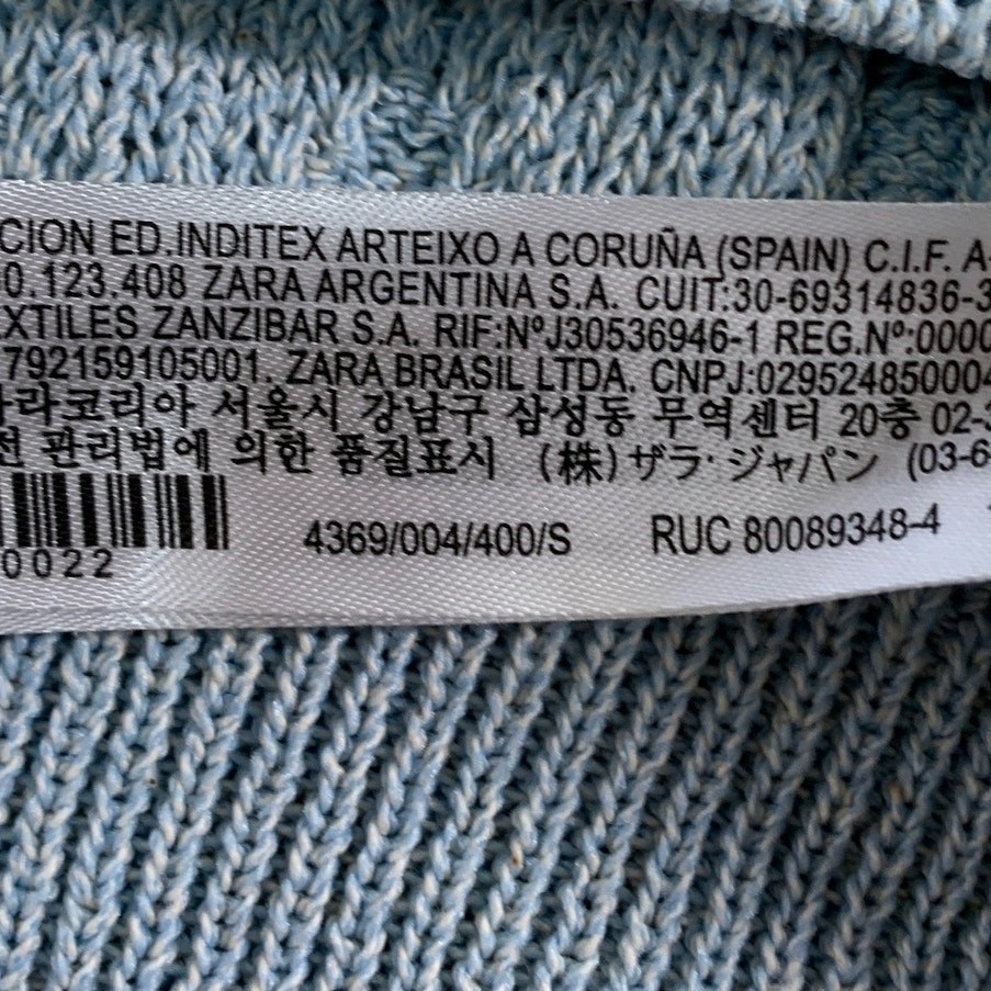 Zara S Womens Dusty Blue Cropped Cableknit Pull Over Vest Crewneck