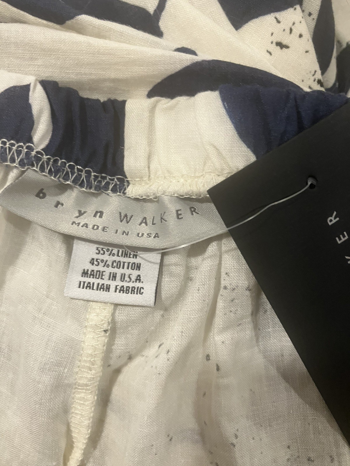 NWT Bryn Walker Pants Linen Cotton Pull-On Blue Cream Pants Wide Leg XL ret $195