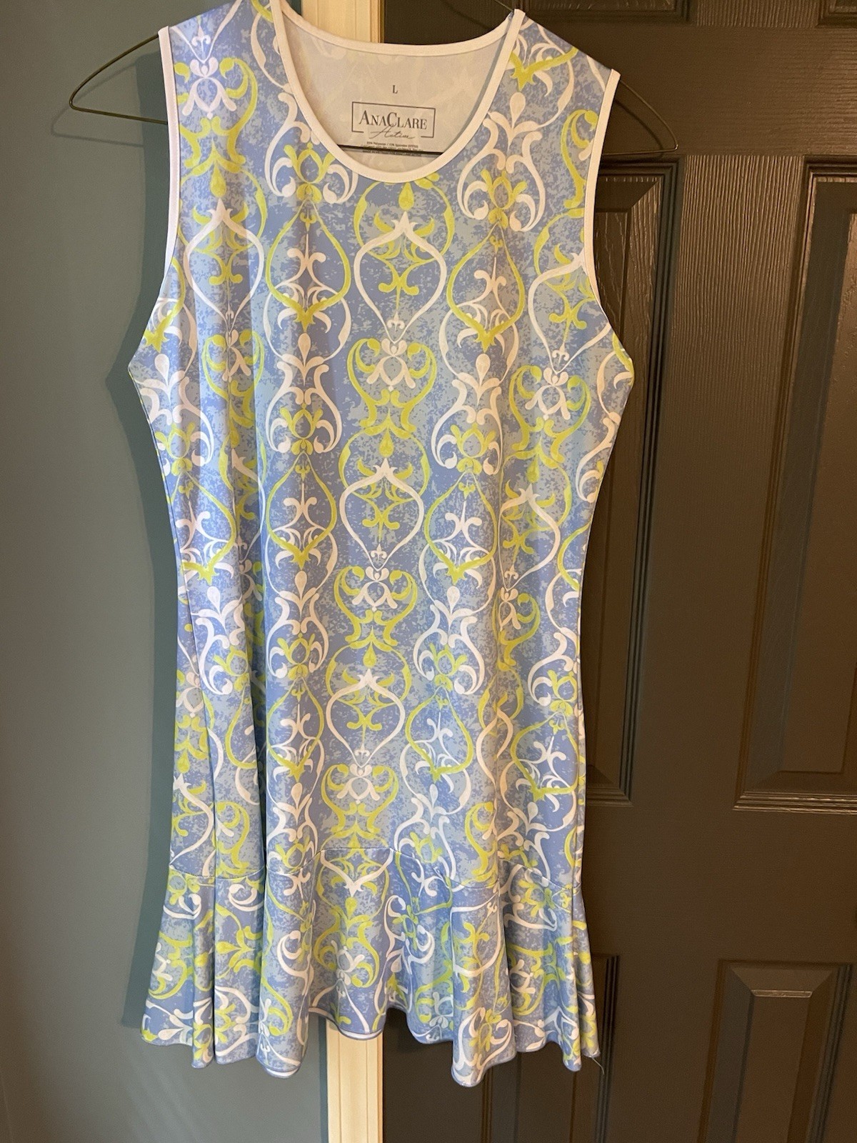 Ana Clare Women’s Activewear Sundress Size Large, Blue Ruffle Hem Swim Cover Up