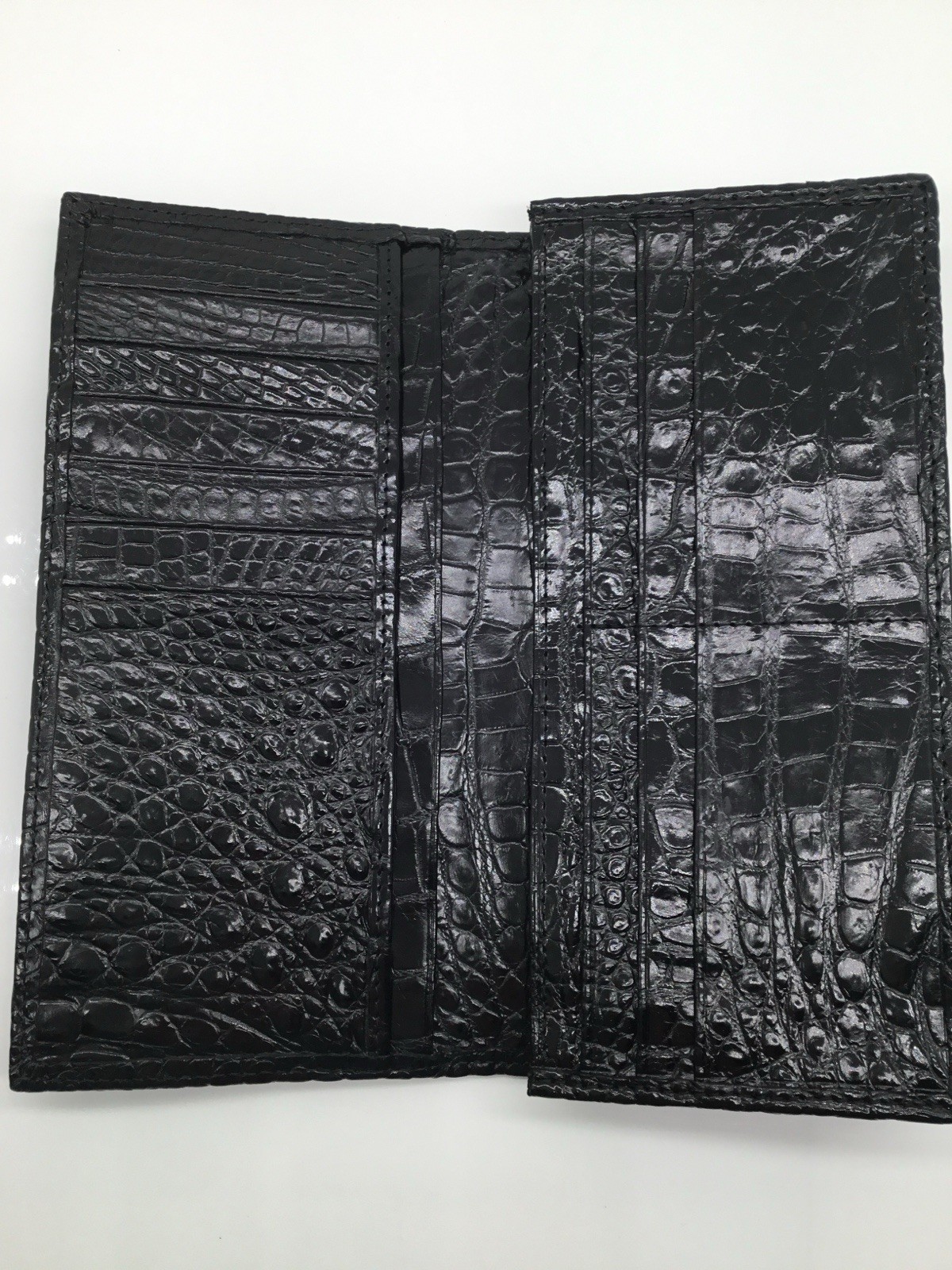 Genuine Crocodile Skin Long Bifold Wallet Exotic Full-Grain Leather Inside & Out