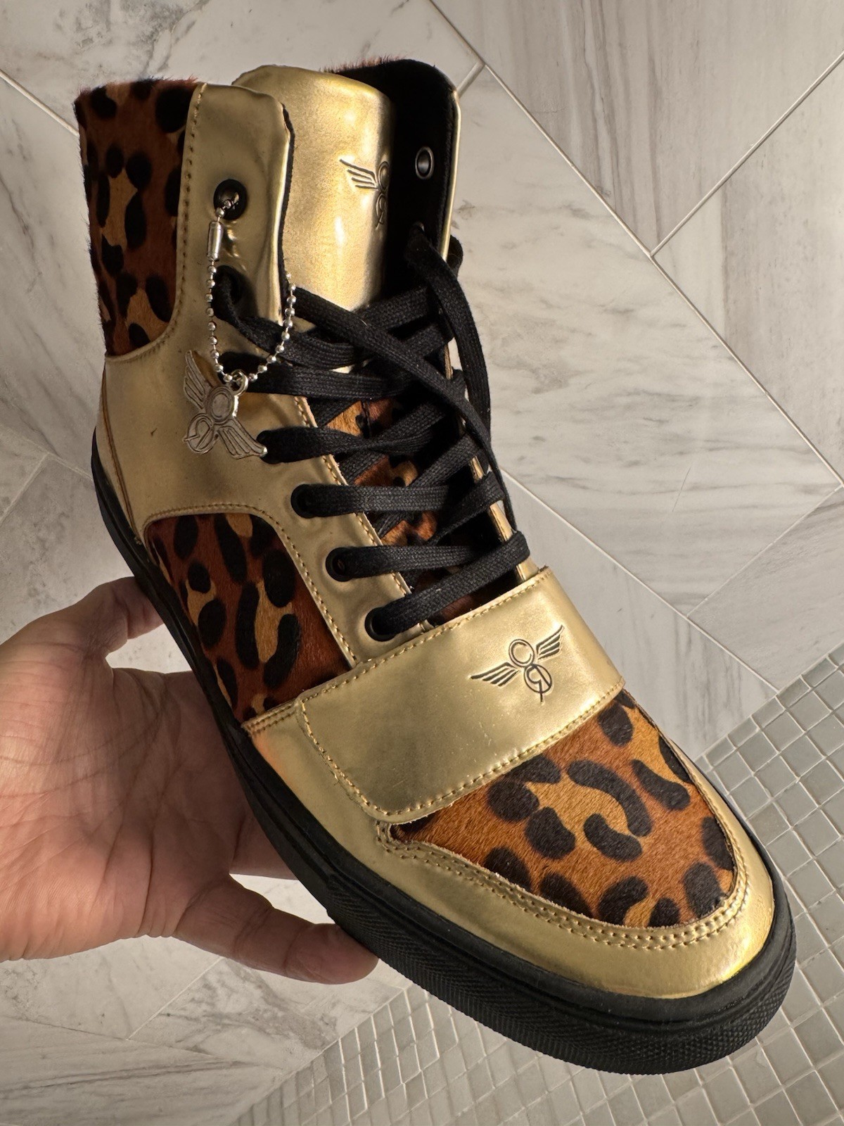 Creative Recreation Cesario men’s Hi Top sneakers Gold Leather Animal Print 10 M