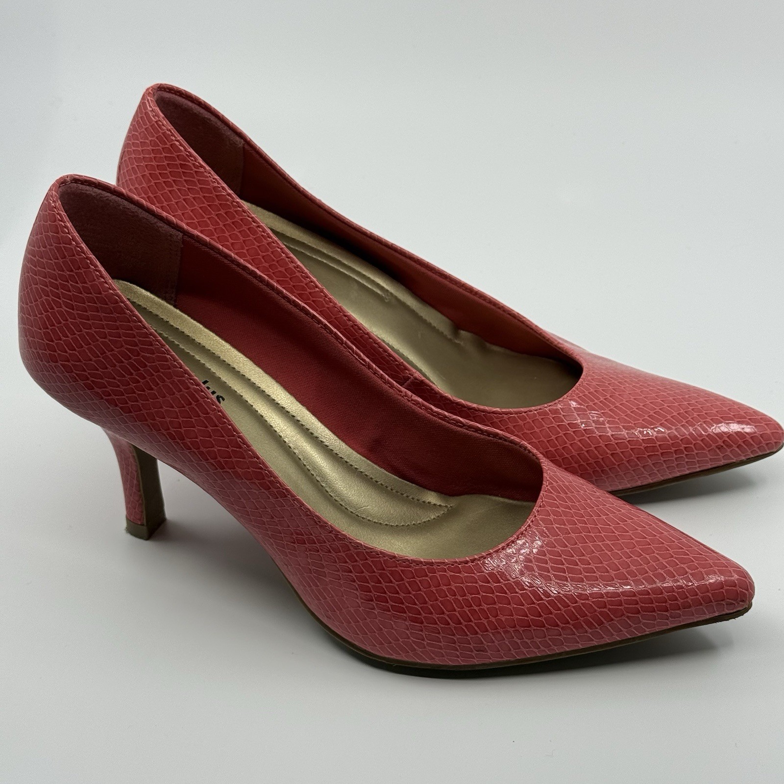 Comfort Plus By Predictions Womens Snake Print Pink Pointed-Toe Pumps Size 7M
