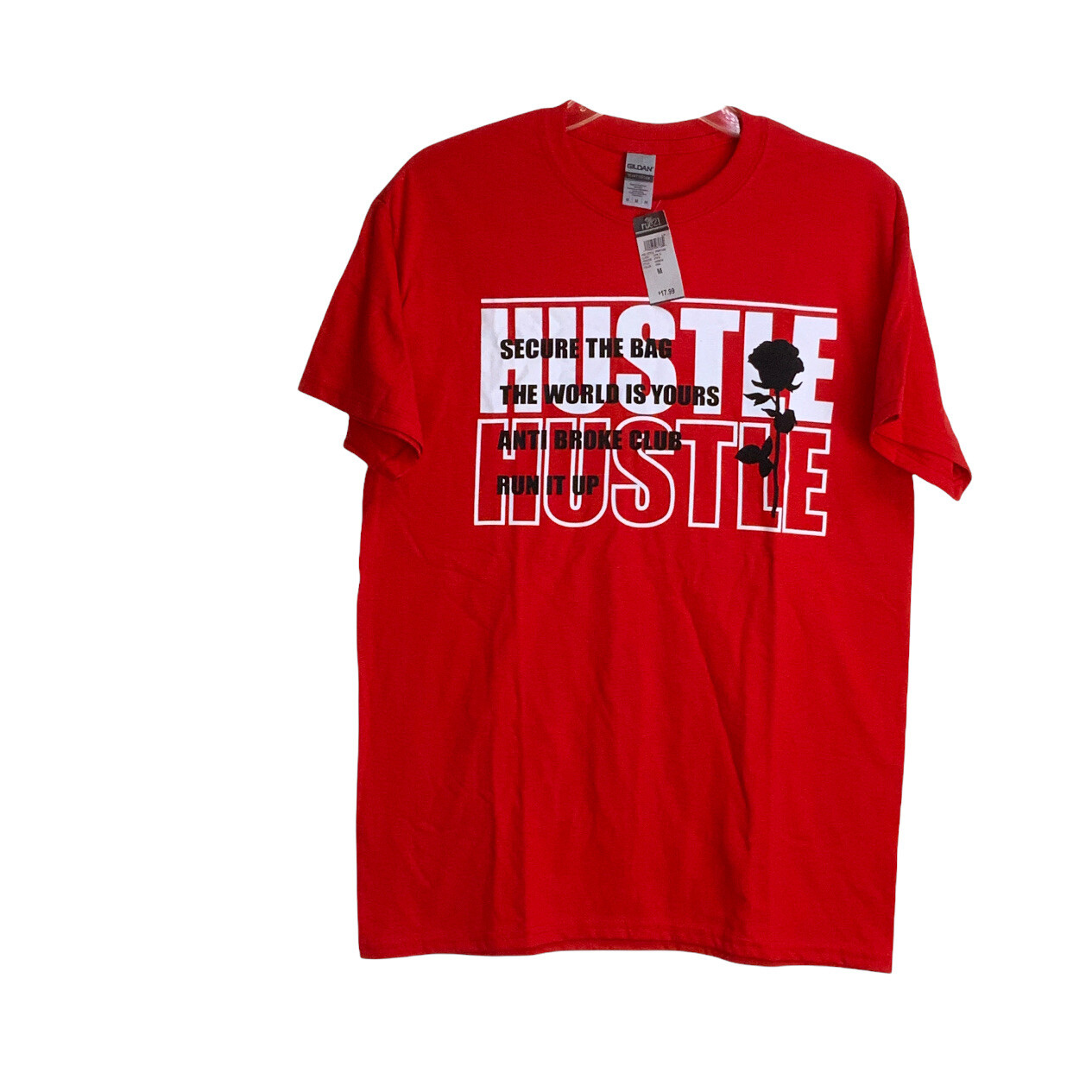 Men’s “Hustle” Short Sleeve TShirt Red M-Secure The Bag Anti-broke Club NEW