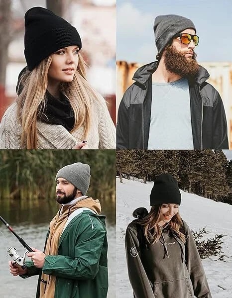 Classic Beanie Hat Cap Plain Knit Skull Cuffed Winter Warm Slouchy Men Women 2