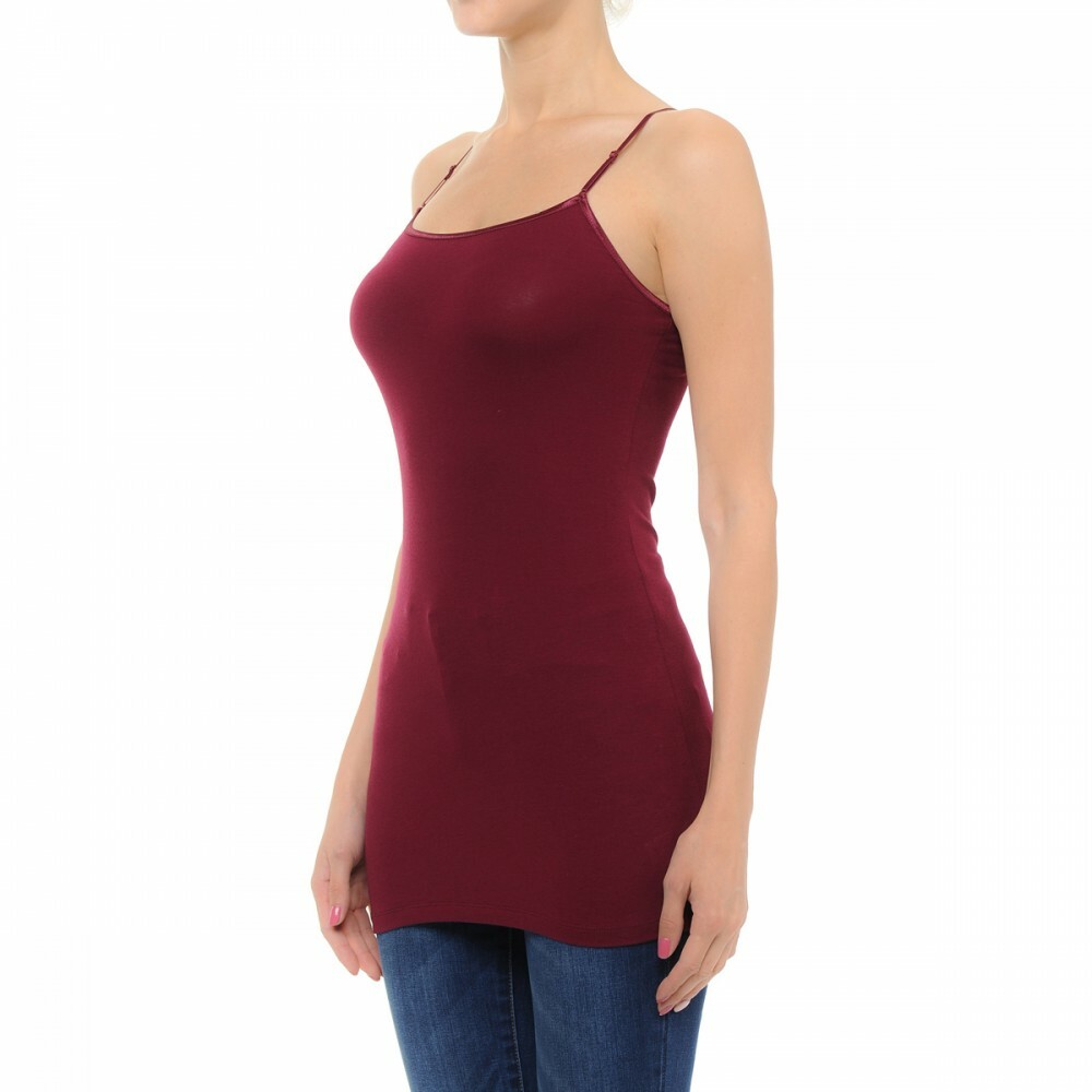 Long Tank Top Adjustable Spaghetti Bra Strap Layering Plain Cami S/M/L