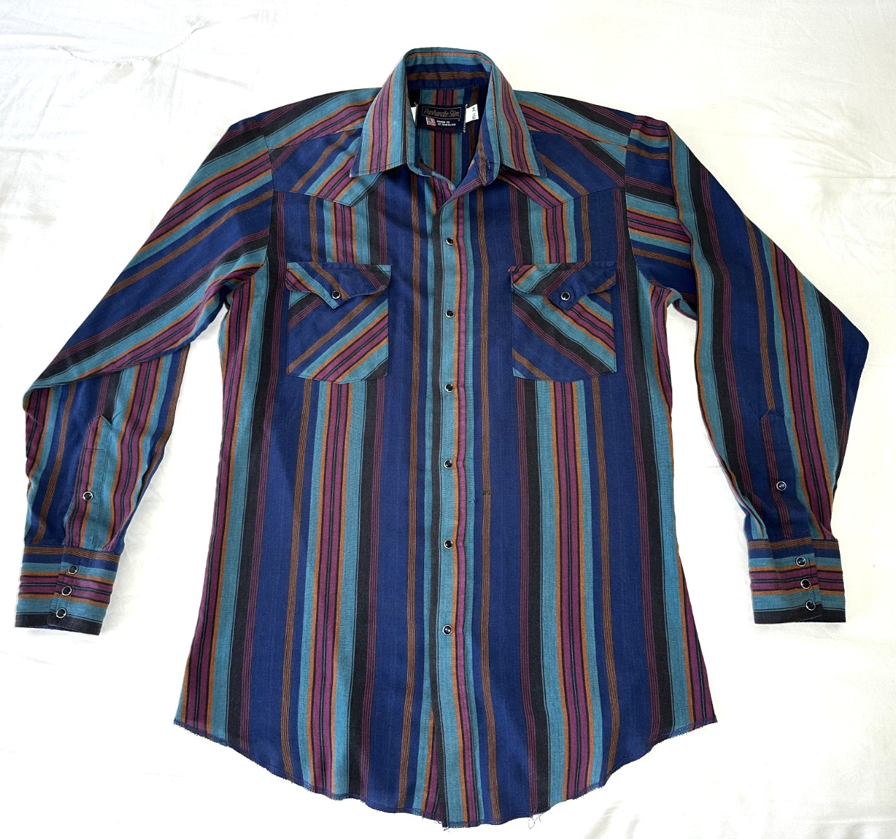 Panhandle Slim Vintage Pearl Snap Shirt Men’s 15.5 x 34 (M) Striped Made In USA