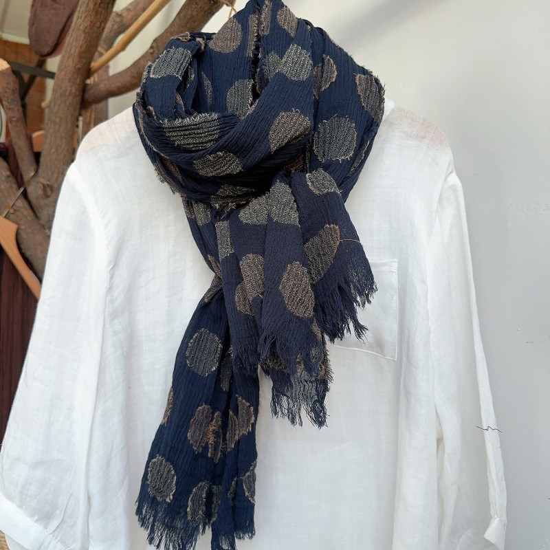 Cotton Linen Blend Jacquard Scarf Lightweight Vintage Wrinkle Shawl Spring