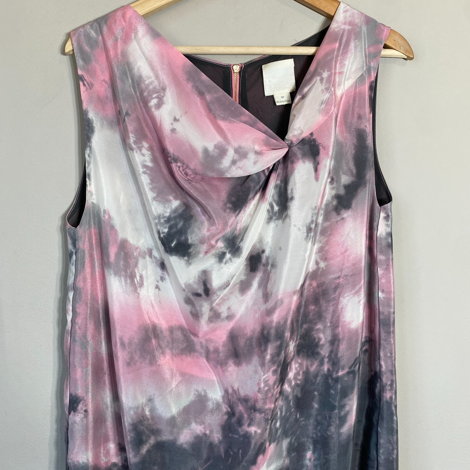 Line & Dot 100% Silk Sleeveless Mini Dress Womens Medium Gray Pink Cocktail