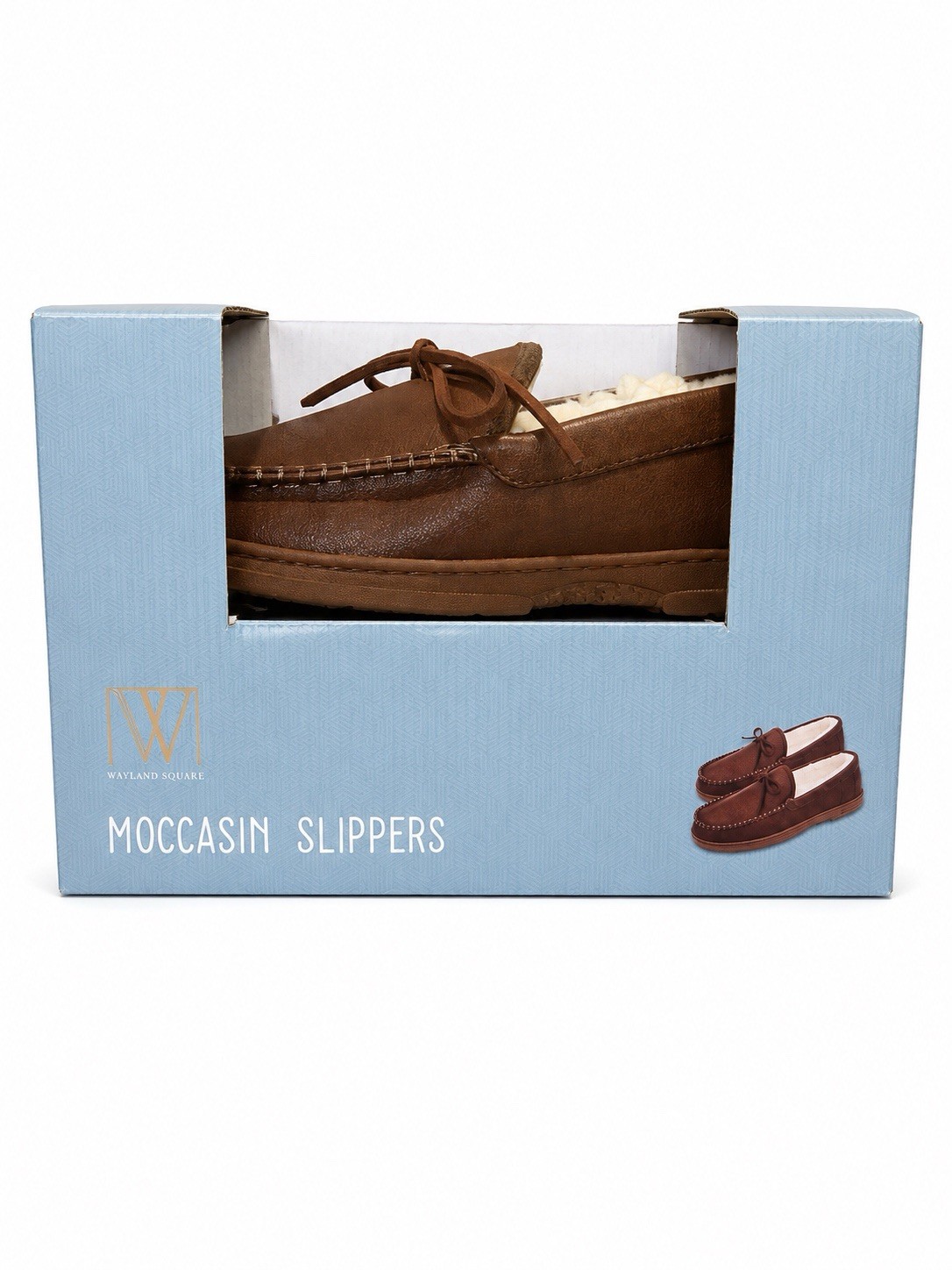 Wayland Square Men’s Moccasin Slippers Size L 9-10 Brown Faux Leather