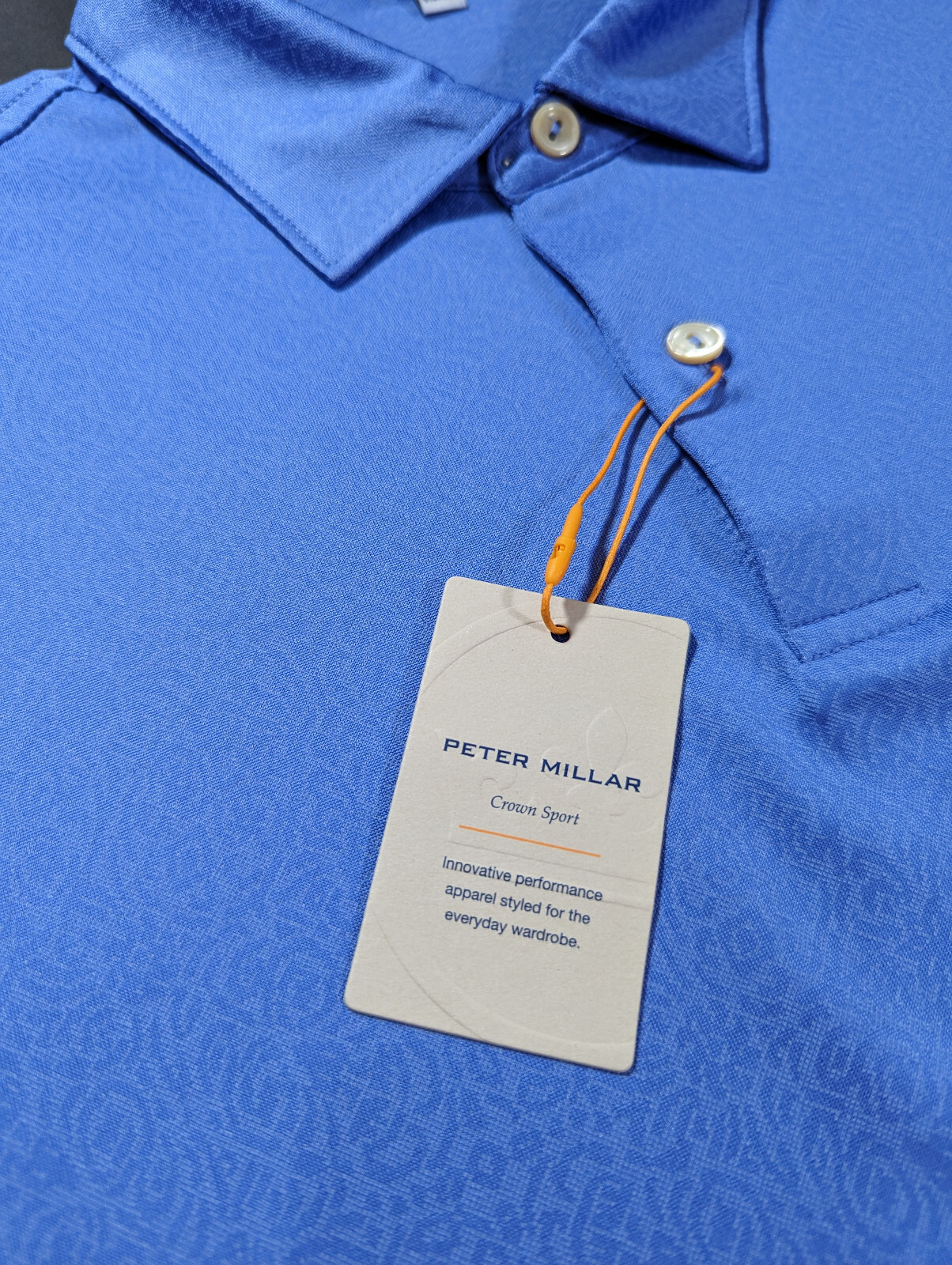 Peter Millar Calaveras Performance Jacquard Polo Size M Medium Blue Batik