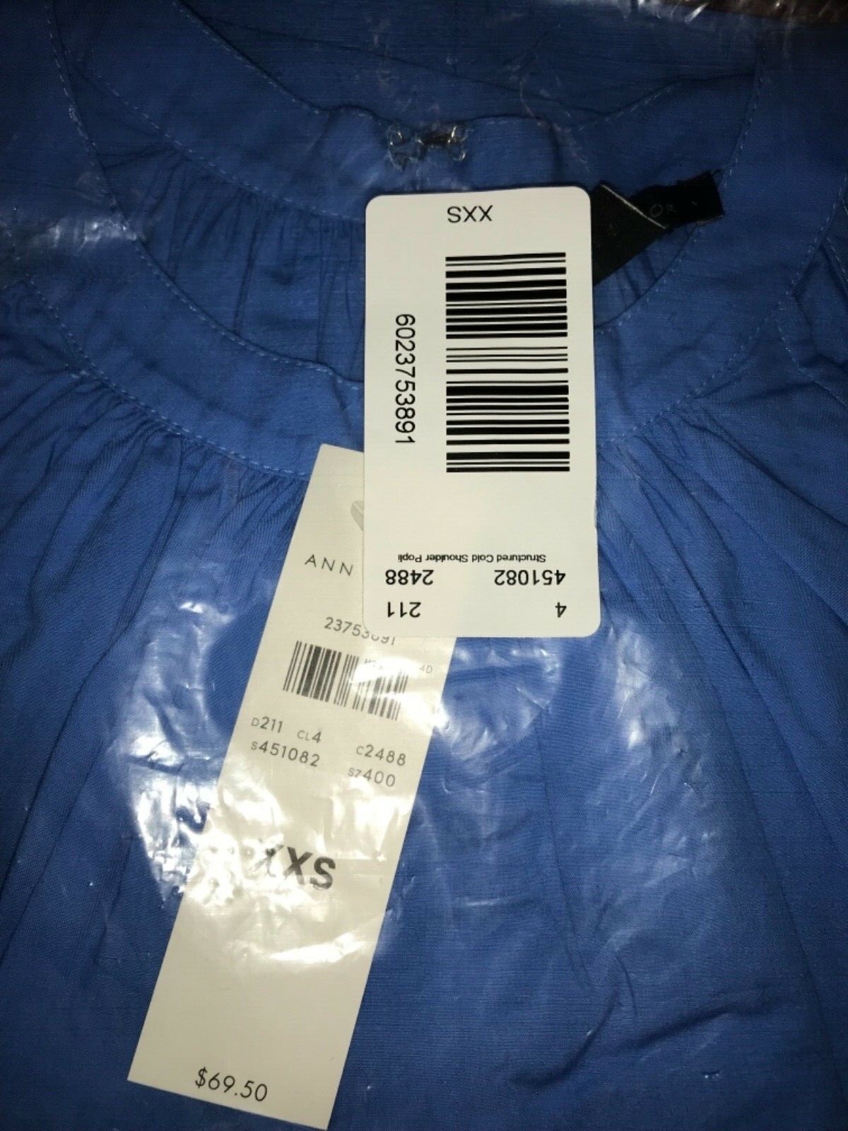 NWT Ann Taylor Poplin Structured Cold Shoulder Top MSRP $69.50 French Blue XXS