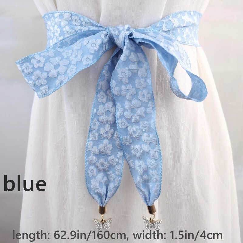 Lady Floral Ribbon Sash Waist Belts Strap Waistband Dress Shirt Decor Belts Soft