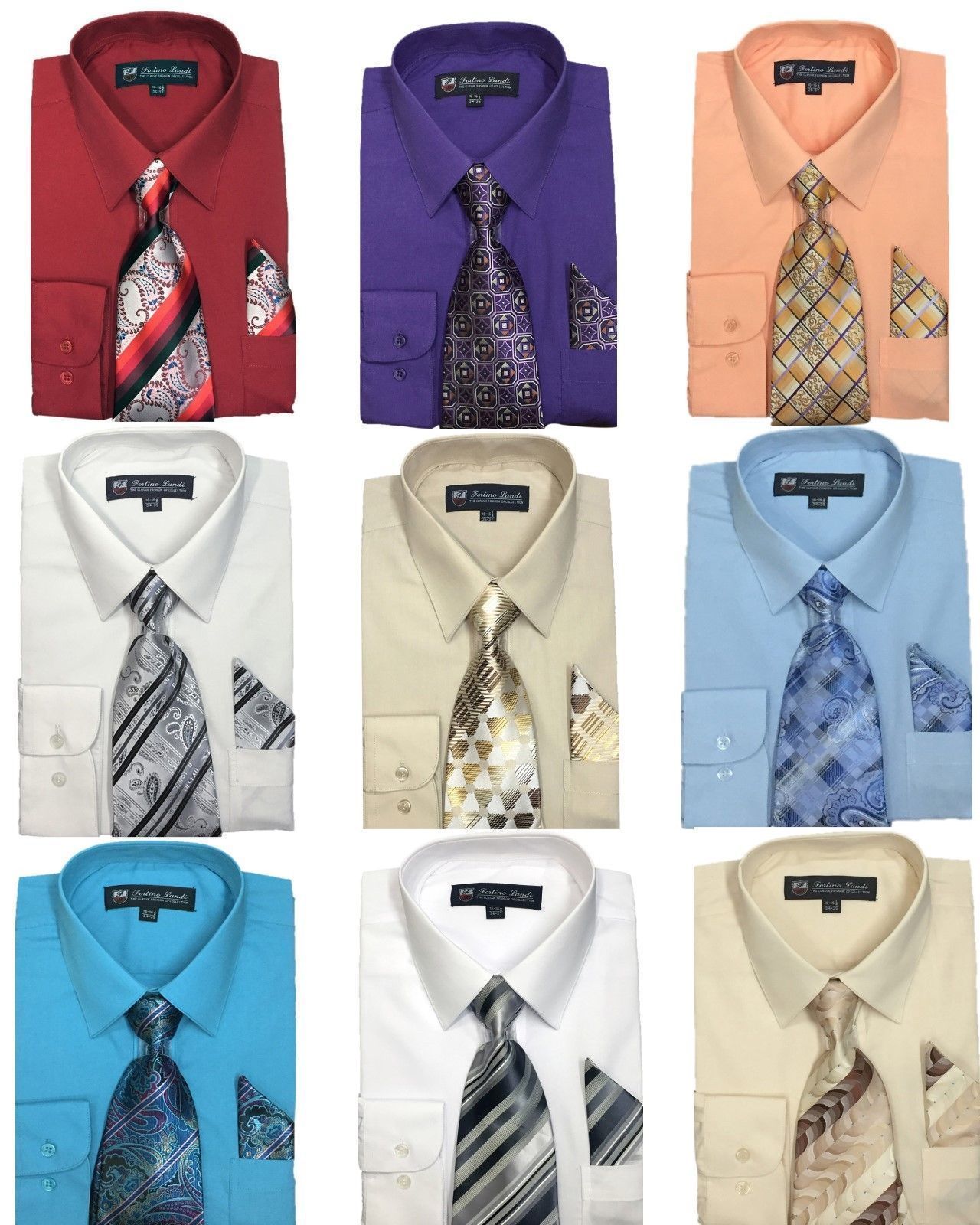 New Men’s Cotton Blend Dress Shirt with Tie and Handkerchief 22 colors 21