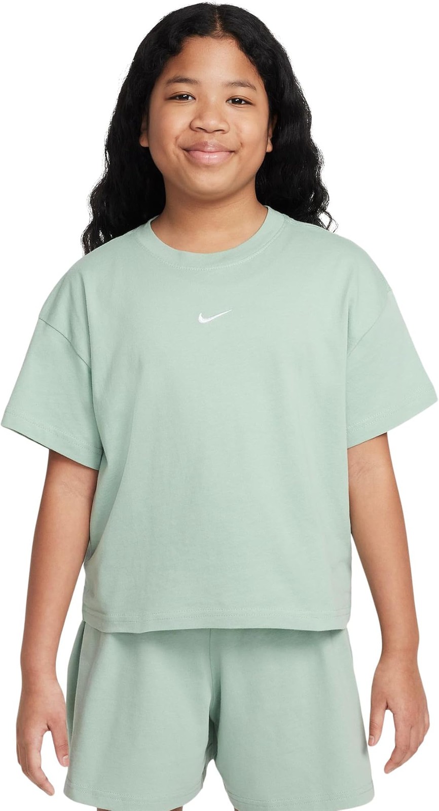 Nike Girls’ Tee Boxy Essential LBR (Little Big Kids), Steam – Steam – Large