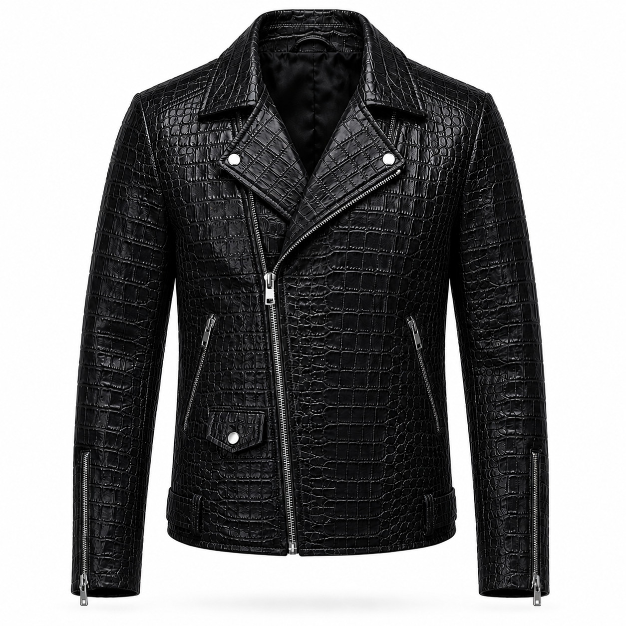 Crocodile Embossed Genuine Leather Men’s Luxury Jacket | Cafe Racer Biker Jacket