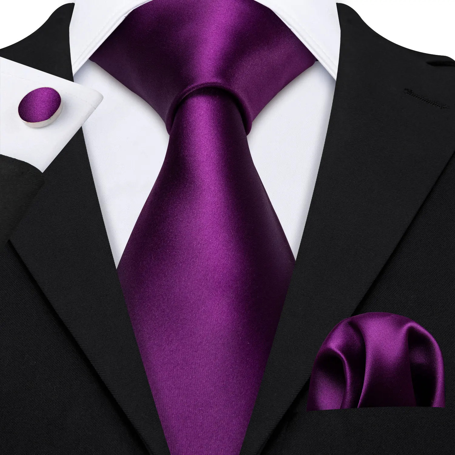 Silk Jacquard Tie Set Floral Violet Necktie Hanky Cufflinks Wedding Men’s Ties