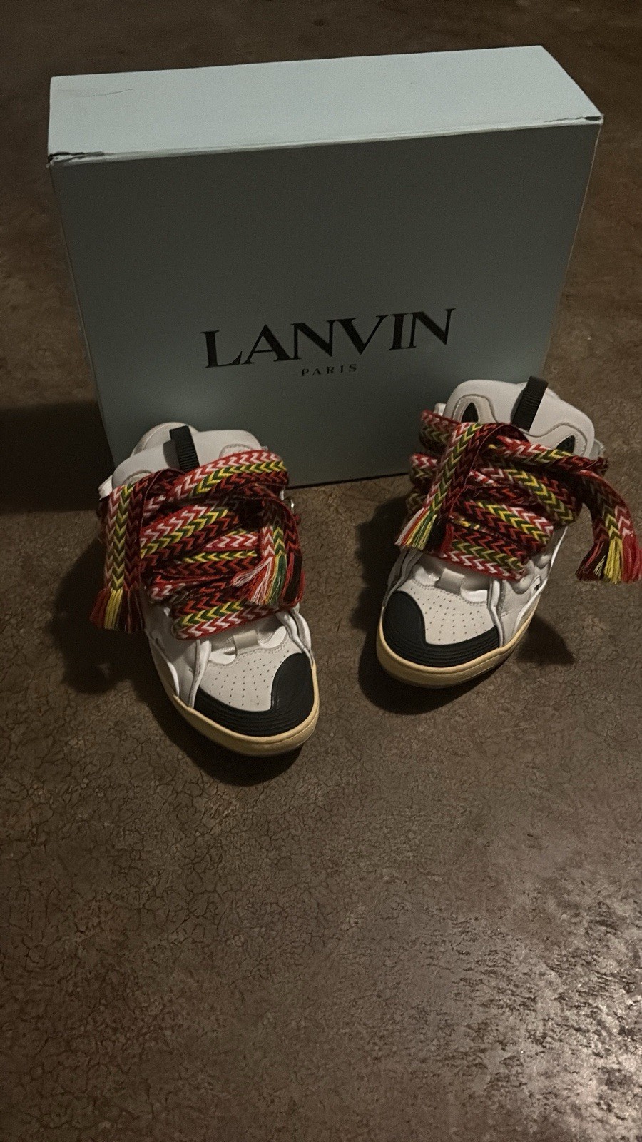Lanvin Curb Low Top Lace-Up Athletic Sneakers White Black Multicolor